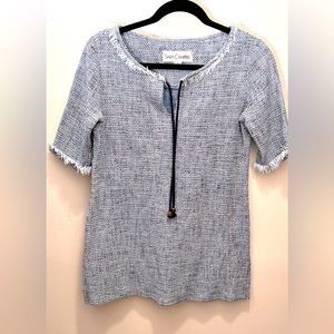 Sara Campbell navy tunic with front tie